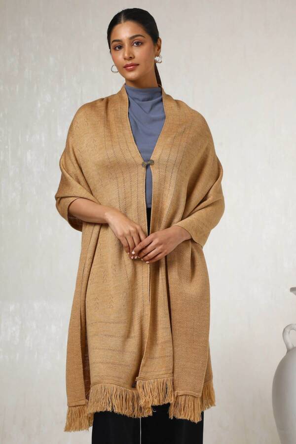 Earth Acrylic Woven Design Shawl with Abstract Pattern