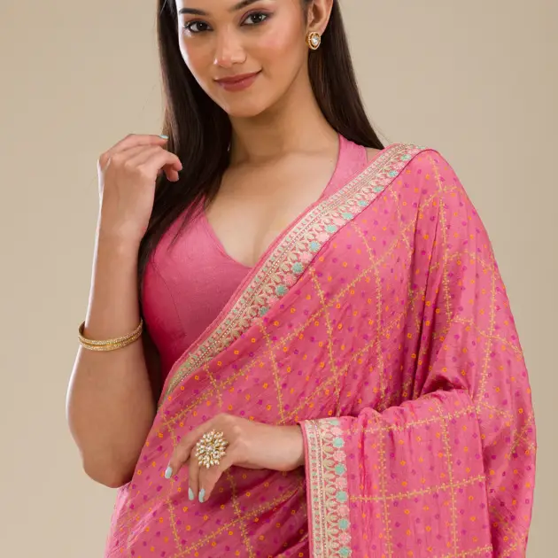 Pink Printed Soft Silk Saree