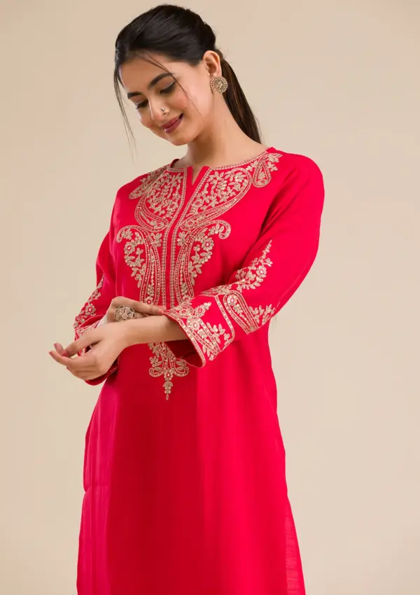 Red Zariwork Semi Crepe Readymade Salwar Suit